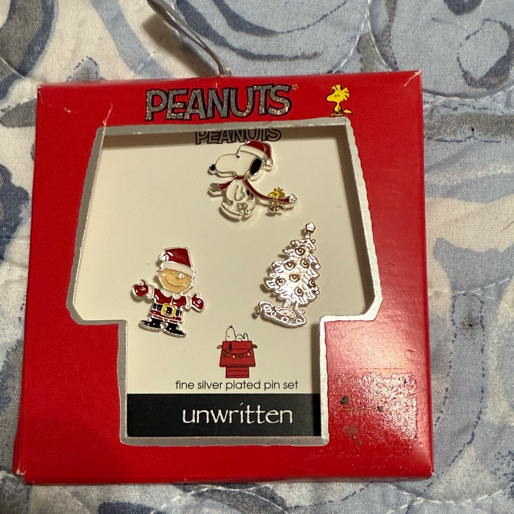 Unwritten Peanuts Festive Silver Tone Pin Set With Red Accents
